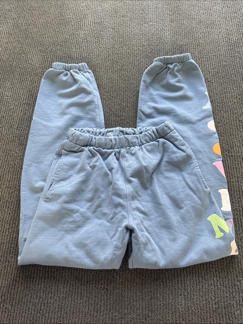 Madhappy Light Blue Kids Sweatpants with Multicolor Side Letters - Picture 2 of 5